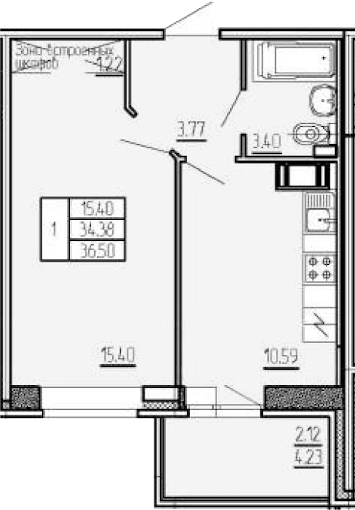 1-комнатная квартира 36.5 м², 16/17 эт., ЖК «Стороны Света»